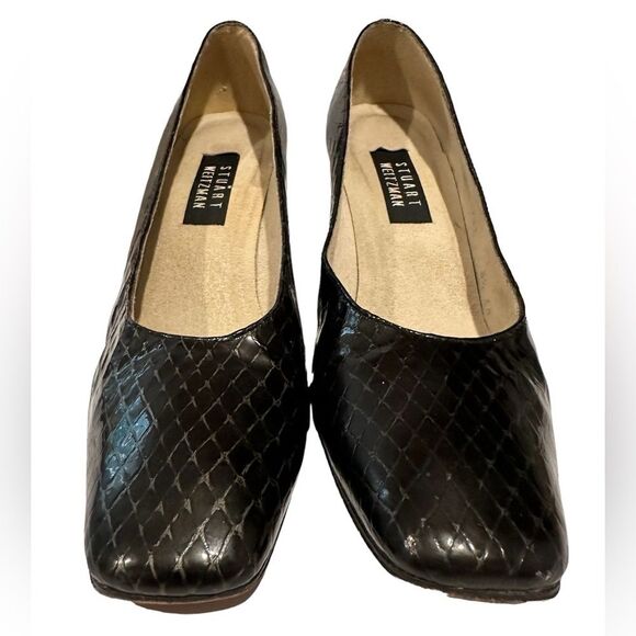 Stuart Weitzman Croc Embossed Black Heels/Pumps size 8.5 AA - Picture 3 of 12